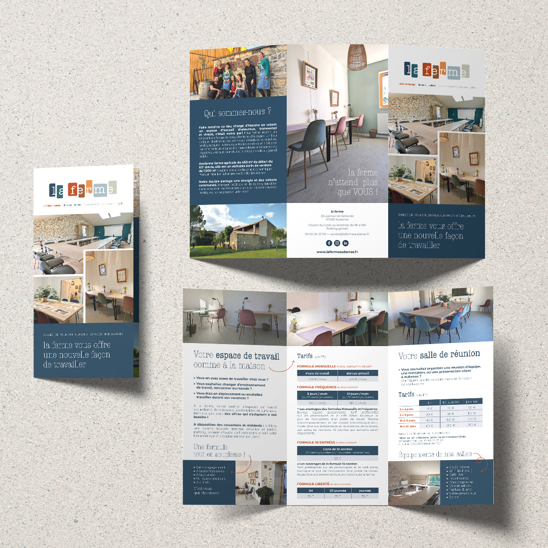 Dépliant pour la formule de coworking de la ferme Aubenas par Océane Giorgio