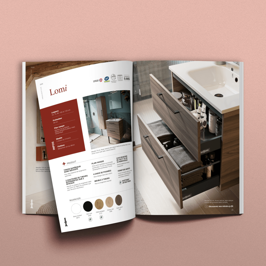 Mise en page du catalogue Prescription Sanijura 2025 par Océane Giorgio graphiste freelance en Drôme